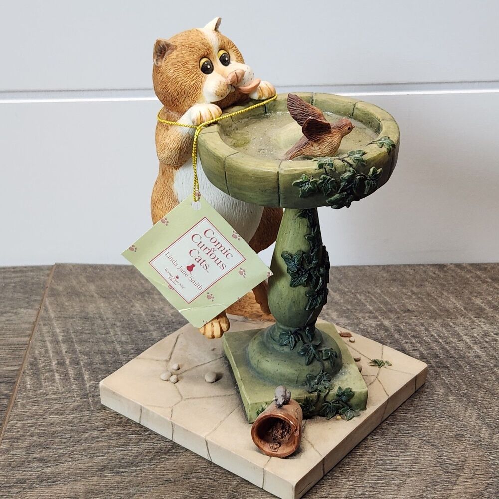 Comic & Curious Cats Bathing Beauty Cat Bird Bath A3090 Border Fine Arts NWT